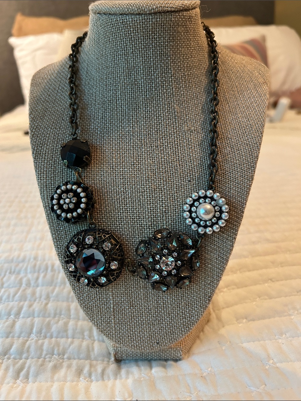 Lia Sophia Black and Silver Floral Cluster Necklace
